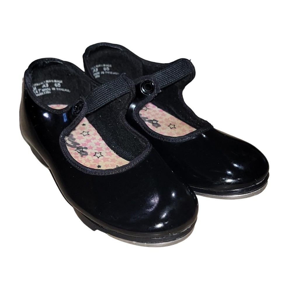 GIRLS CAPEZIO Tap Shoes Black Patent Finish Size 10M Tele Tone Tap N625C‎